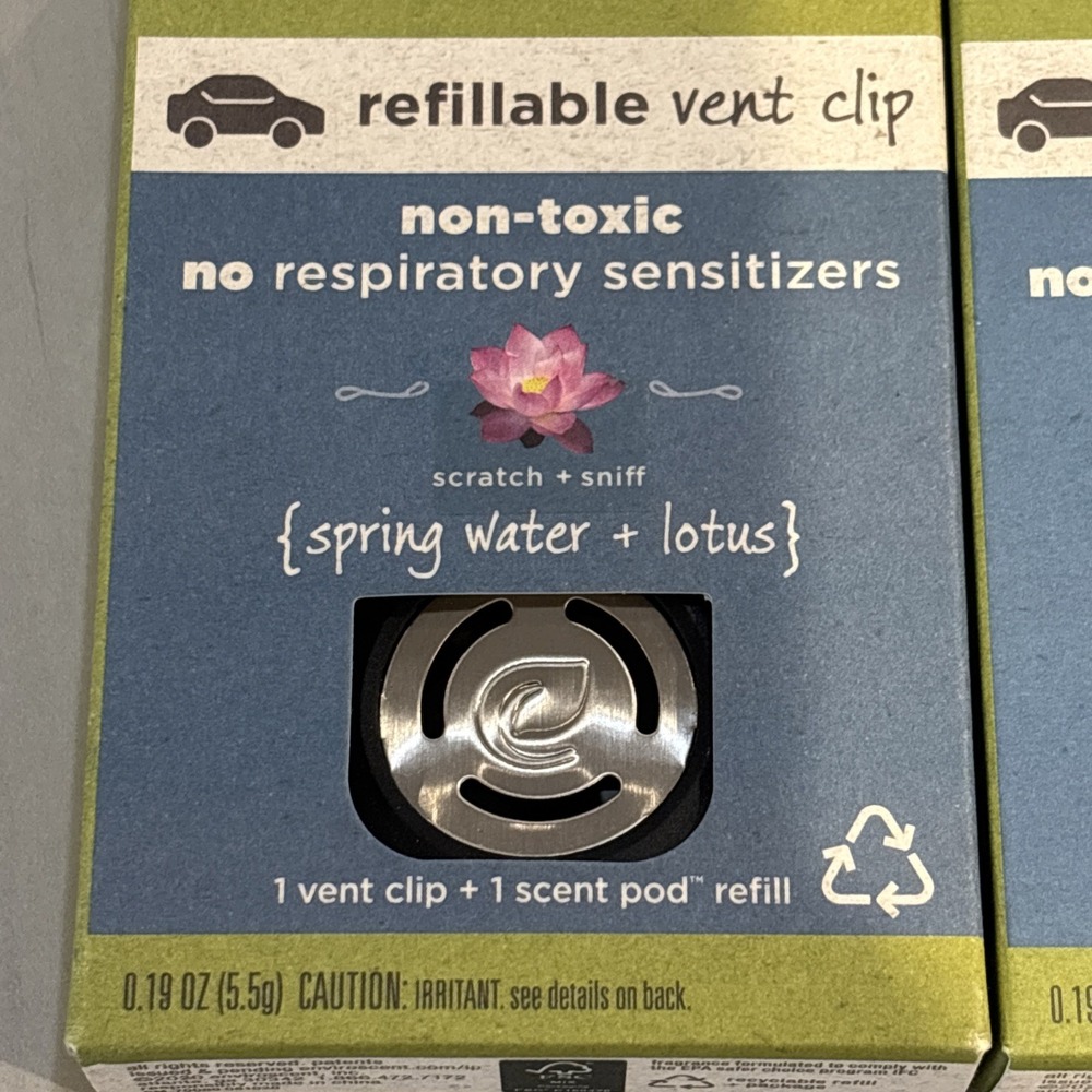 4 Enviroscent Car Freshner Refillable Vent Clip Starter Kit Spring Water & Lotus - Picture 2 of 4